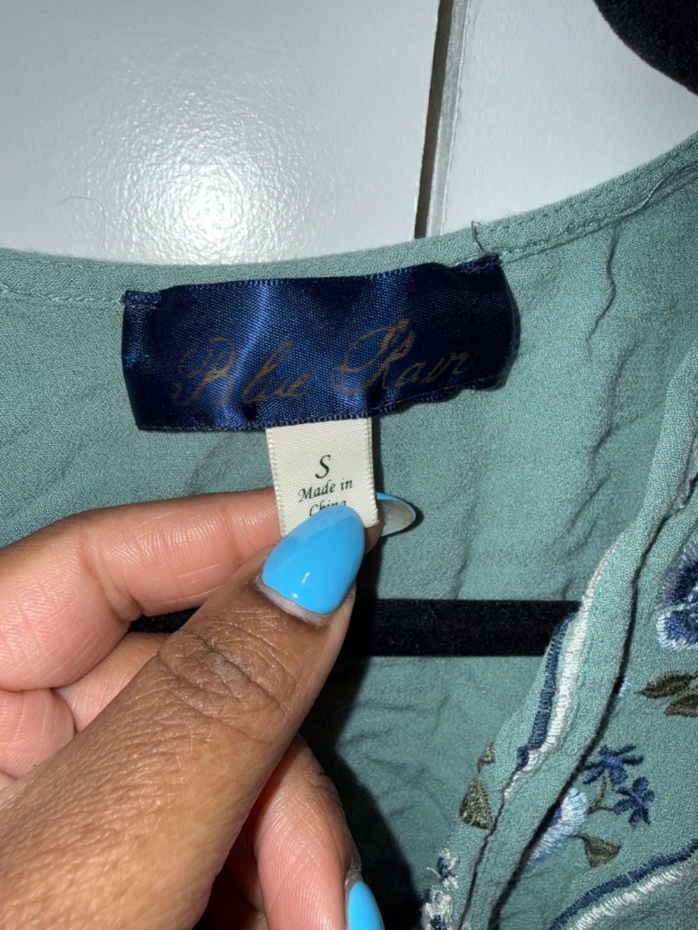 Blue Rain Sage Green Embroidered‎ Wrap Blouse - Picture 2 of 6